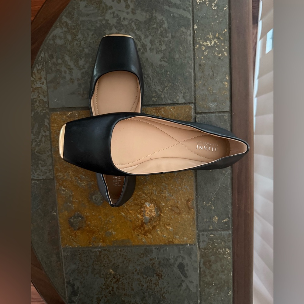 J. Crew Black Leather Flats with Gold Accent